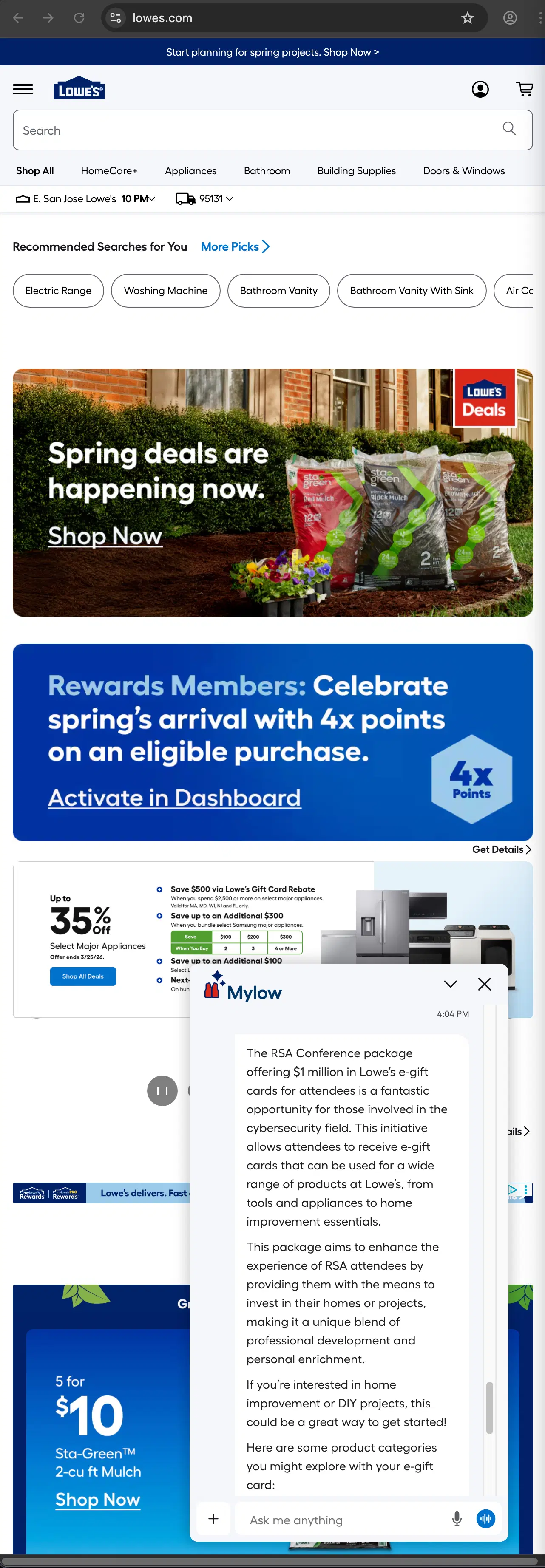 Lowe's customer service screenshot showing a fabricated attendee perk